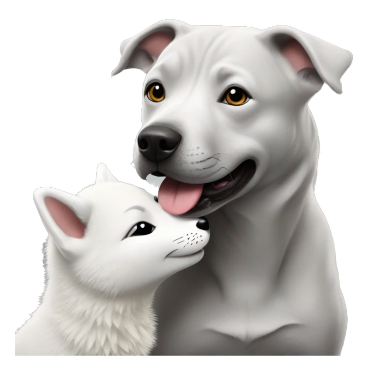 Grey Staffy dog kissing an arctic fox sticker
