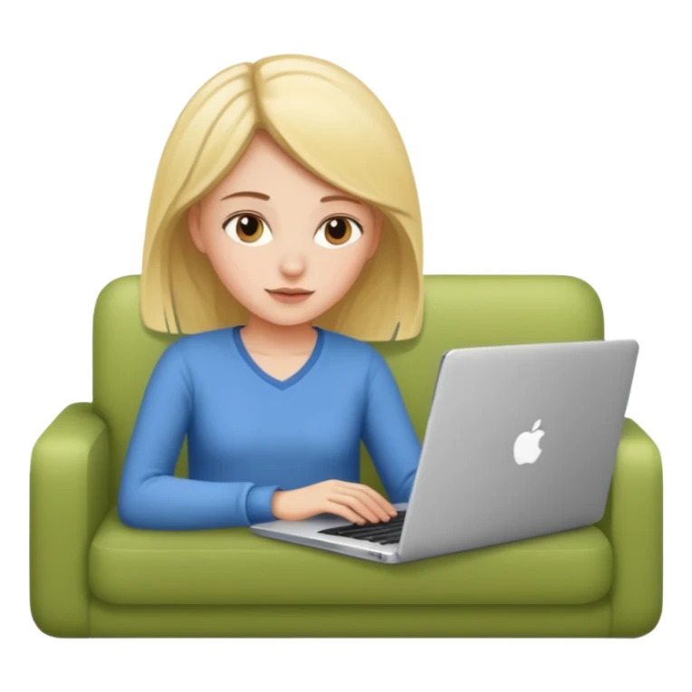 A girl is working with a laptop while lying on the sofa sticker