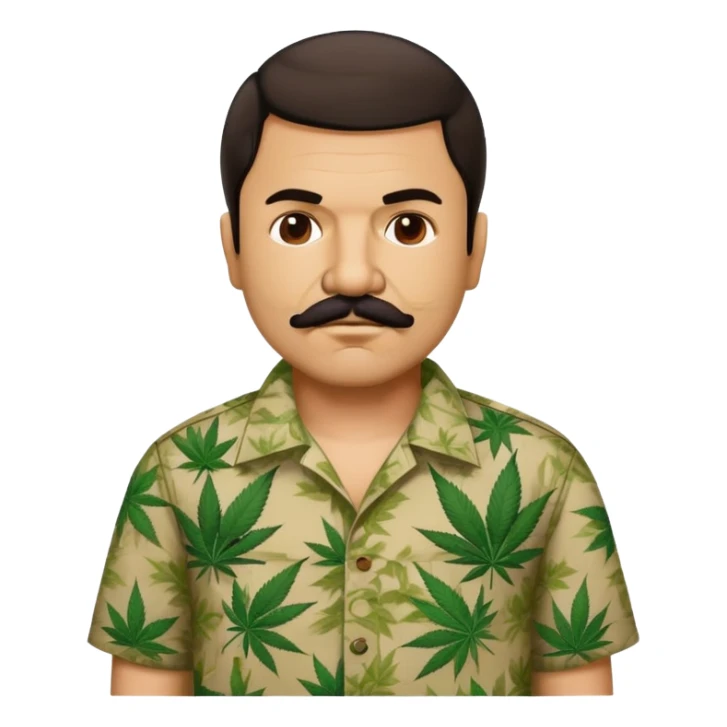 Mexican drug lord El Chapo with mustache and cannabis leaf patterned shirt sticker