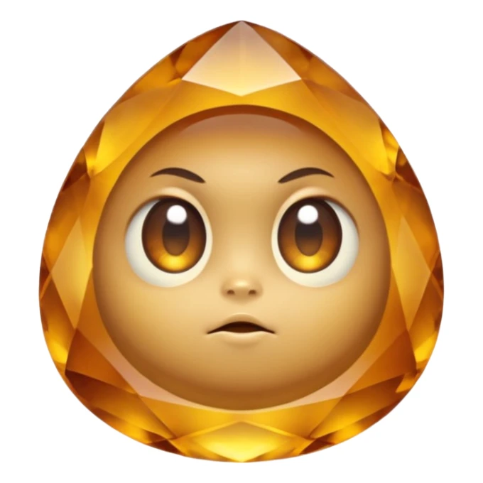 Single gemstone rock character, warm golden citrine, squat and heavy like a rock, with carved facets and tiny surface imperfections, cute round eyes  sticker