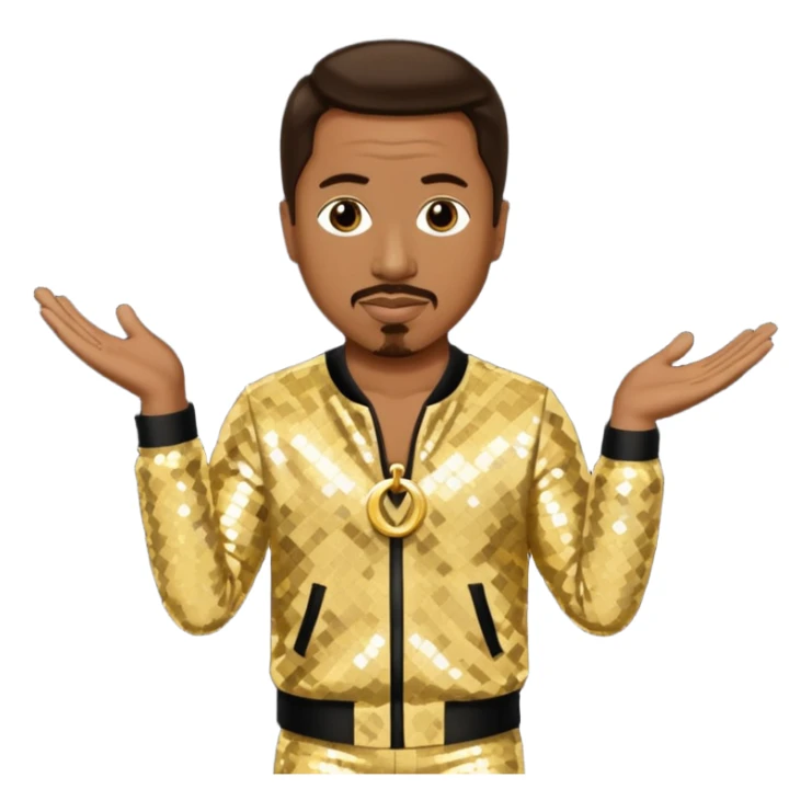 MC Hammer with dark brown hair, gold sequin outfit sticker