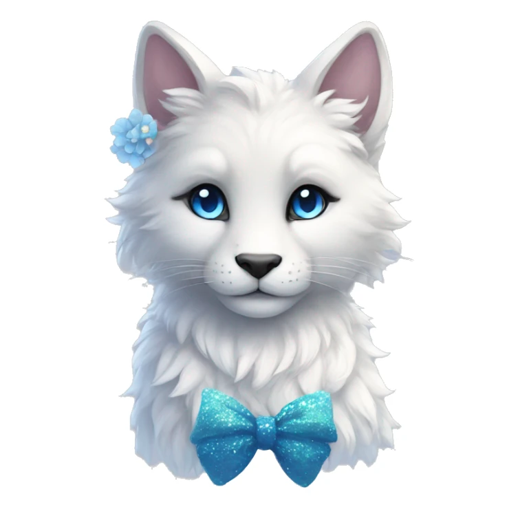 Anthro Cute Cool Kawaii gorgeous sparkly ethereal fantasy animal creature with blue eyes furry sona with flowers and bow tie beautiful aesthetic sticker
