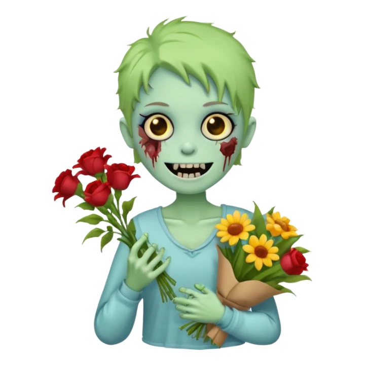 Cute funny zombie gives flowers sticker