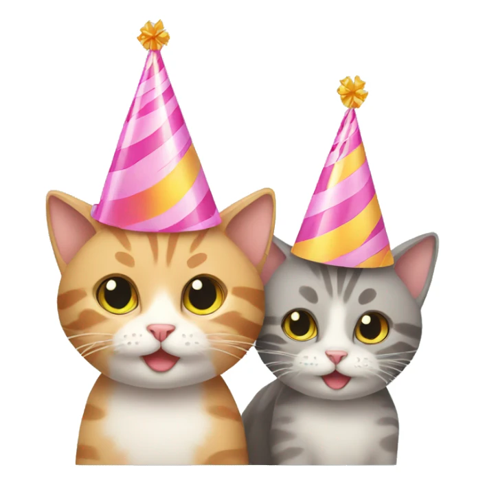 cat and kitten wearing birthday hats sticker