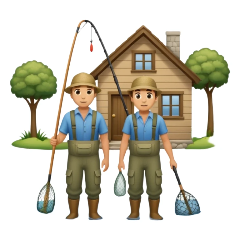 two guys entering on their house with fishing rods sticker