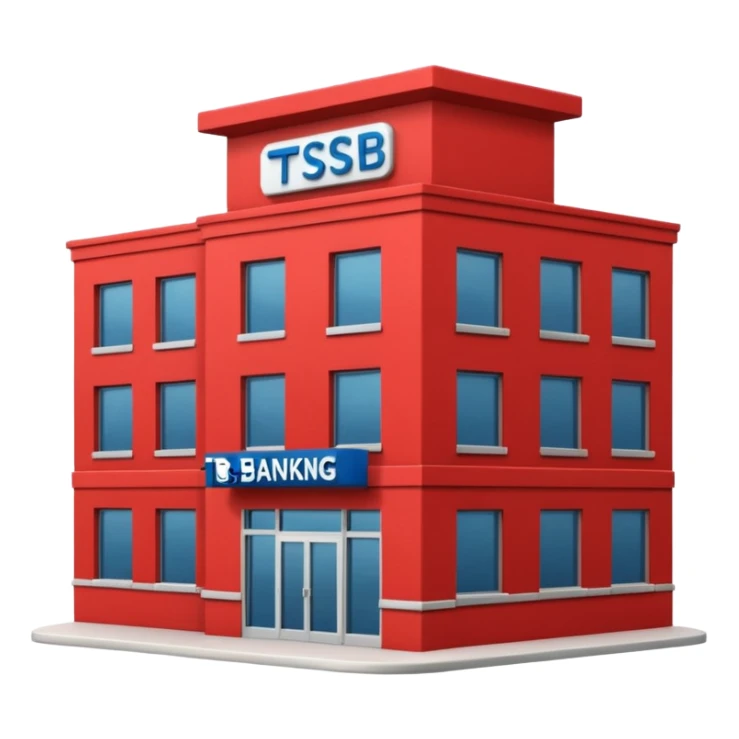 A red building with "TSB" on the top running the banking business sticker