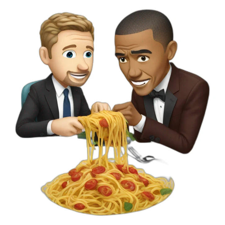 Justin Timberlake eating spaghetti with Barack Obama sticker