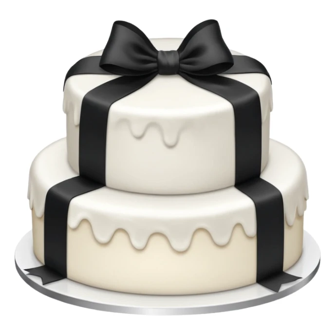 white cake with a black ribbon decoration sticker