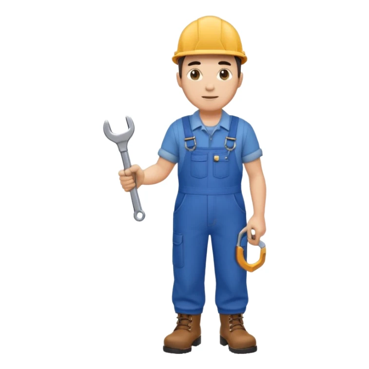 railway engineer in overalls, boots, holding a spanner sticker