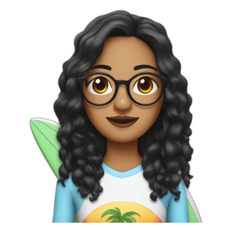 woman on a surfboard black hair glasses sticker