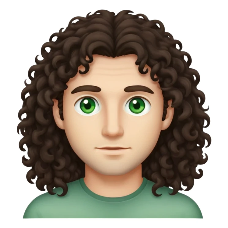 man with long dark brown curly hair and light green eyes sticker
