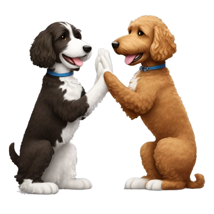 brown goldendoodle dog and black/white dog giving each other a high five sticker