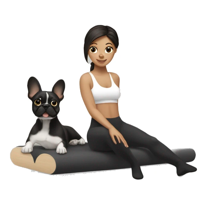 white brunette  pilates with black frenchie sticker