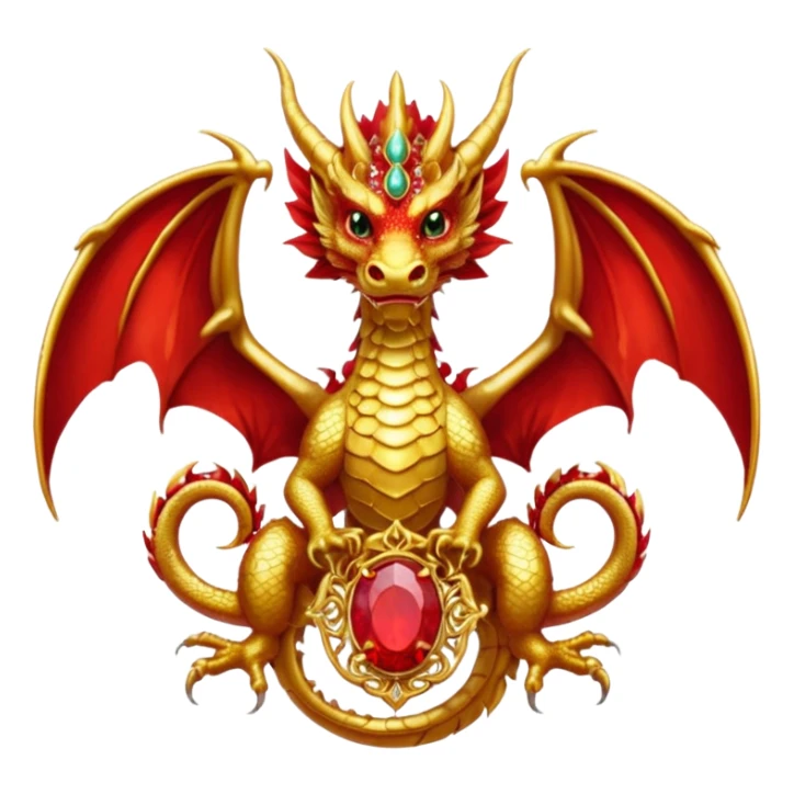 Golden Dragon with wings crest/brosch in a circle with red gems sticker