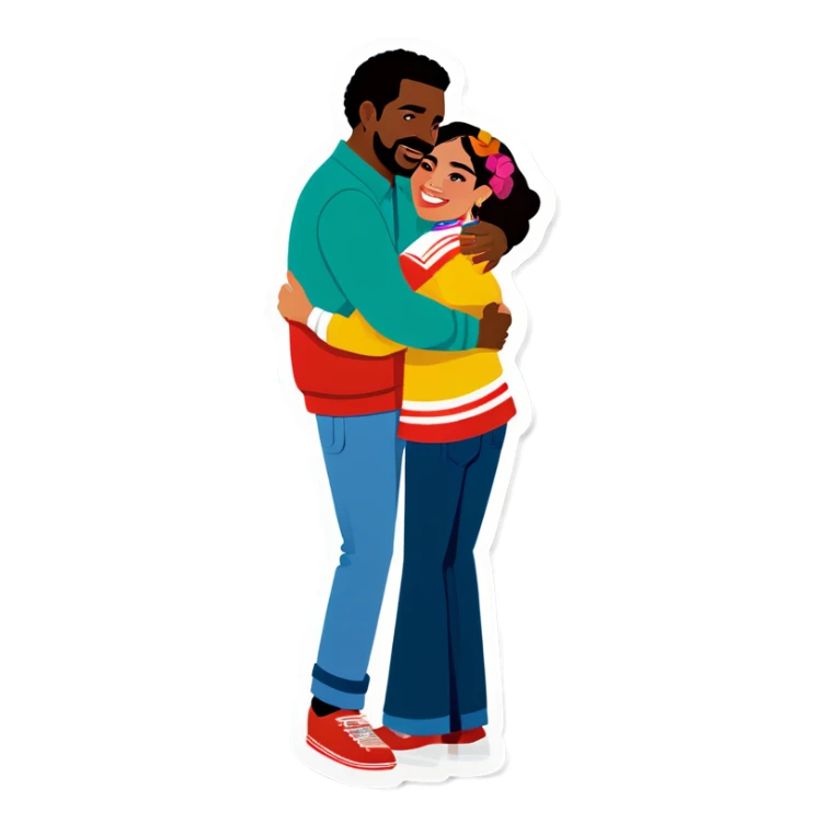 Taller African American man hugging mexican woman sticker