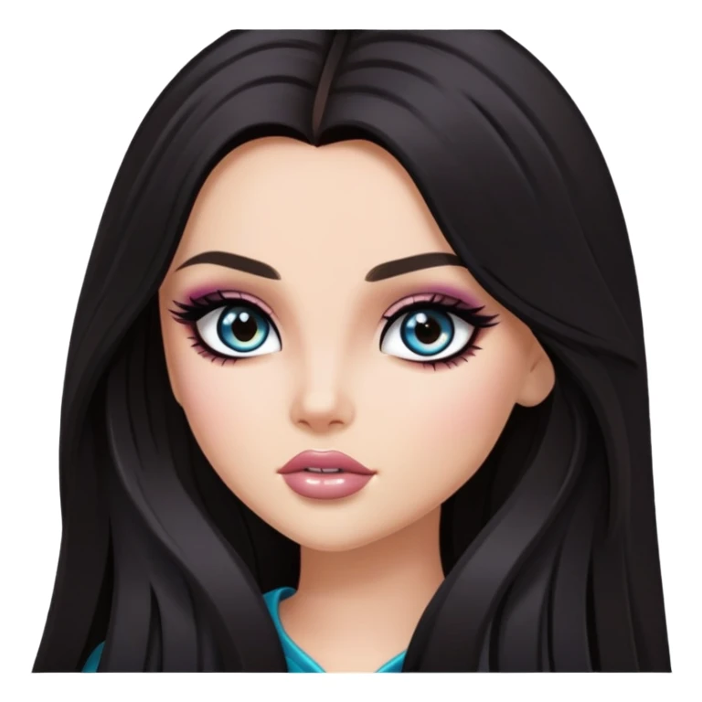 dark long hair, pretty eyes, pretty makeup, pretty bratz baddie sticker