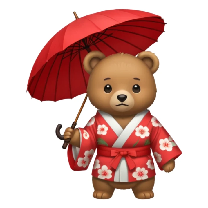 Bear with red umbrella, wearing kimono sticker