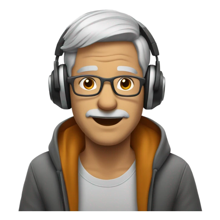 Grey hair man listeini g to muaic sticker