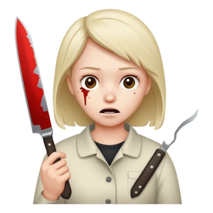 Insane scared injured person with a knife sticker