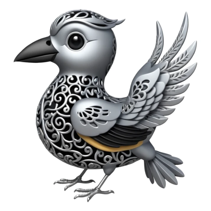 Black and silver filigree bird, 3D, extremely detailed design sticker