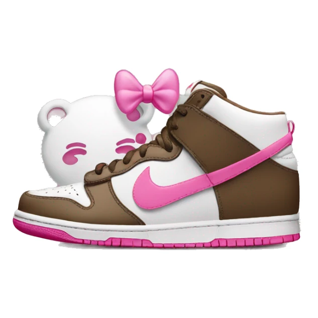 Poop emoji with a pink bow on and Nike panda dunks sticker