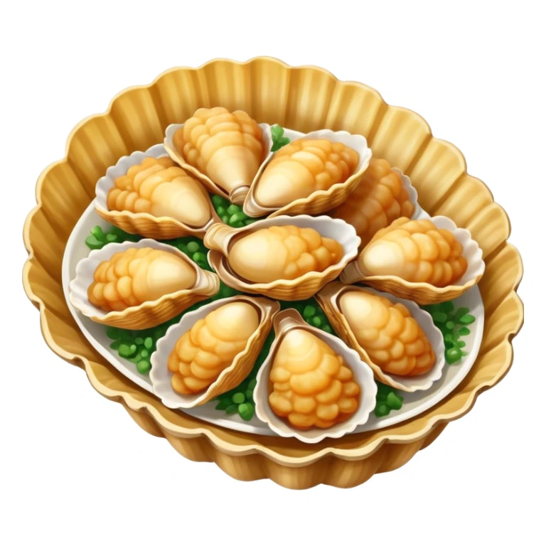 Qingdao fried clams in shell with garlic, simplified emoji style with bold outlines and bright colors, cartoon style Shandong seafood specialty sticker