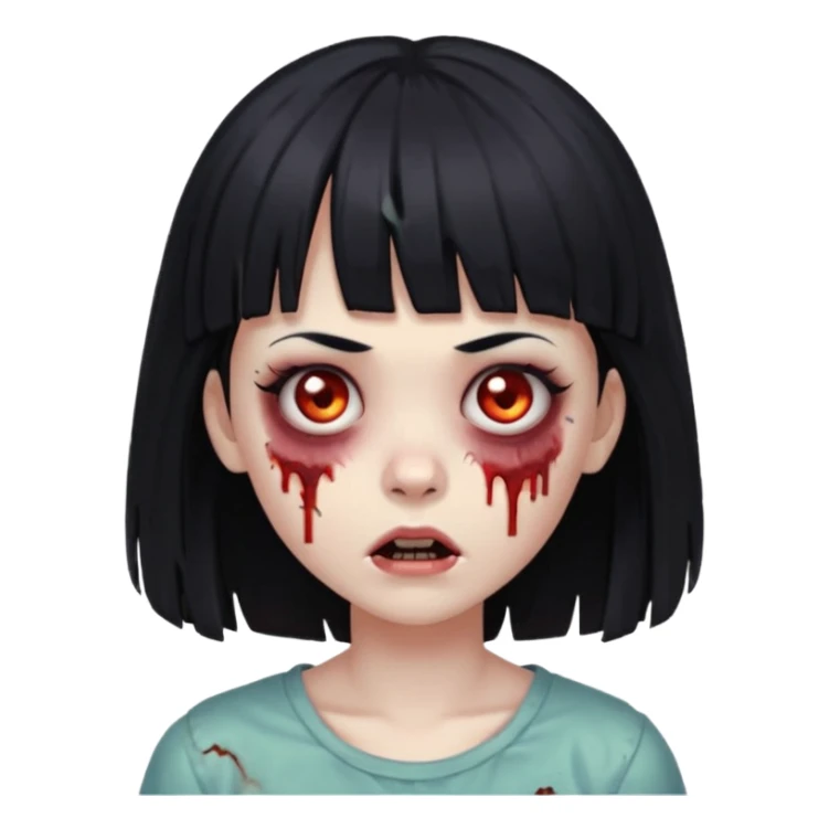 zombie girl with black hair and bangs on the forehead sticker