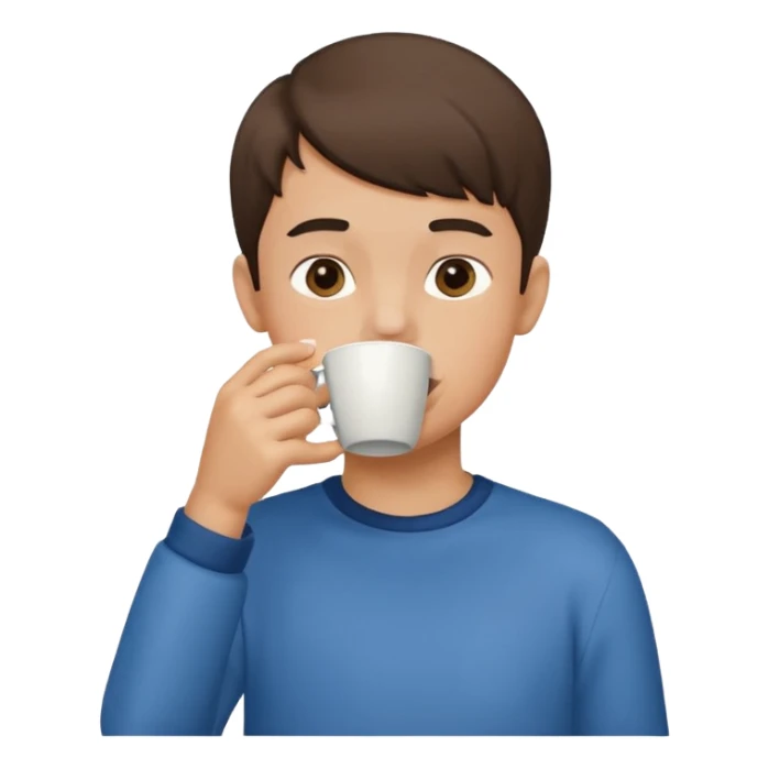 a boy drinking , the cup is touching his mouth, sticker