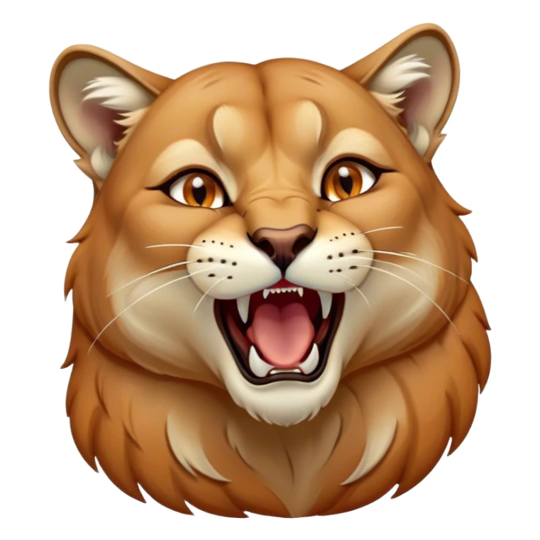 Cinematic Cute Yawning Cougar Portrait Emoji, Head tilted slightly with a dramatic, wide-open yawn, showcasing a soft, sleek tawny Fur with gently drooping ears, round amber eyes barely open in drowsy contentment, Simplified yet irresistibly adorable features, highly detailed, glowing with a soft, cozy glow, high shine, relaxed yet expressive, stylized with a touch of wild whimsy, bright and endearing, soft glowing outline, capturing the essence of a sleepy yet affectionate cougar, so drowsy it feels like it could stretch out of the screen and curl up for a nap! sticker