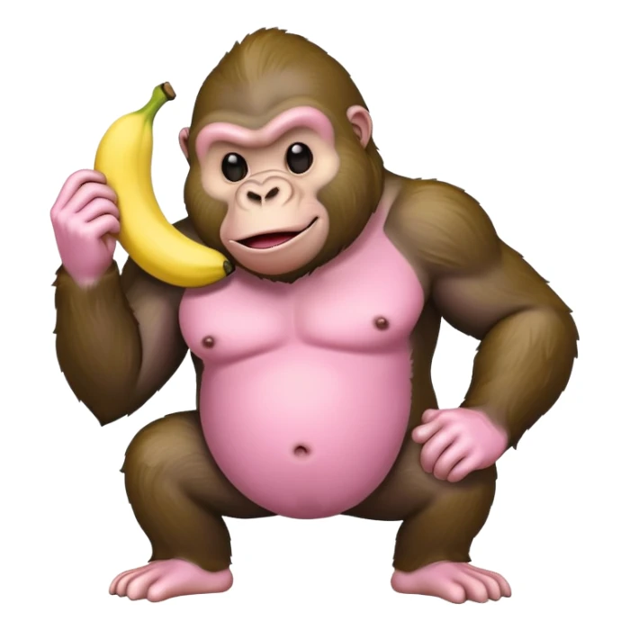 A light pink emoji gorilla holding a banana sticker