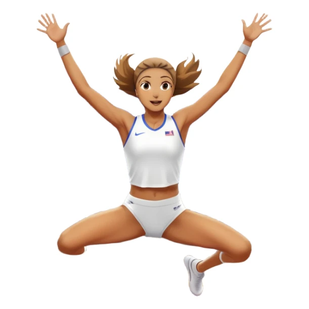 An icon featuring a female high jumper in mid-air, gracefully clearing a bar on a track. She wears a white athletic uniform and appears focused, with the background showcasing a vibrant stadium with cheering spectators and bright lights. Transparent background highlights the elegance  sticker