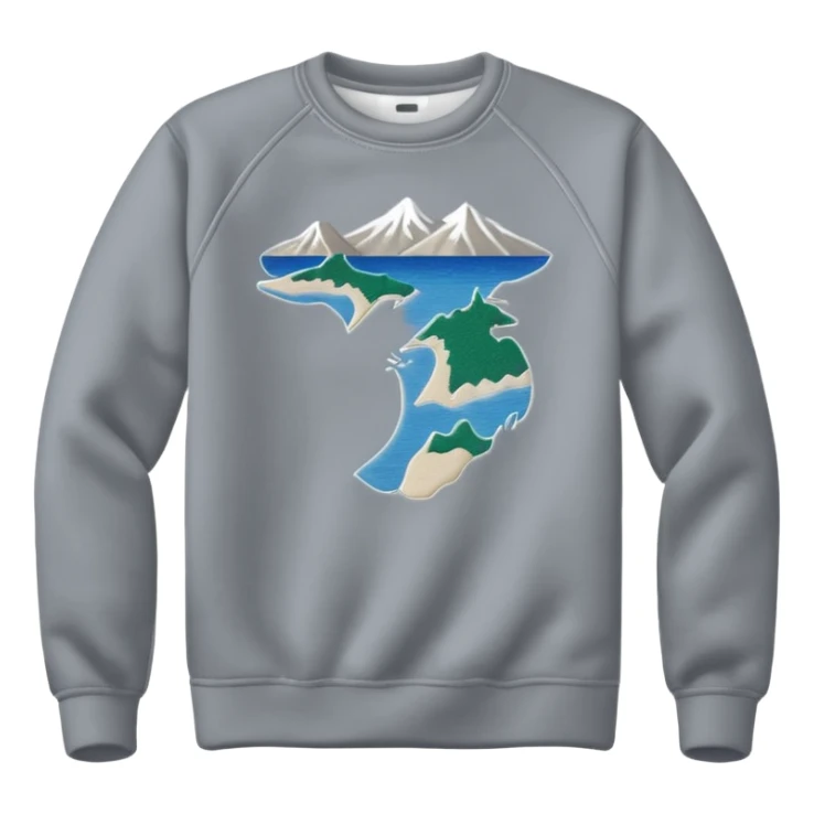 Sweat shirt with embroidered extremely tiny “Lake Michigan” sticker