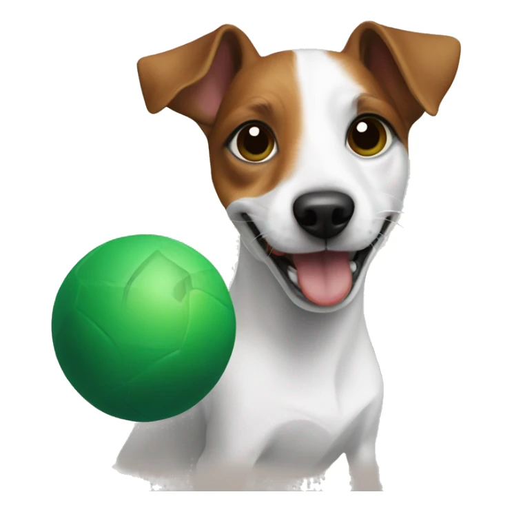 Jack Russell dog with brown eyes holds a green ball in his teeth sticker