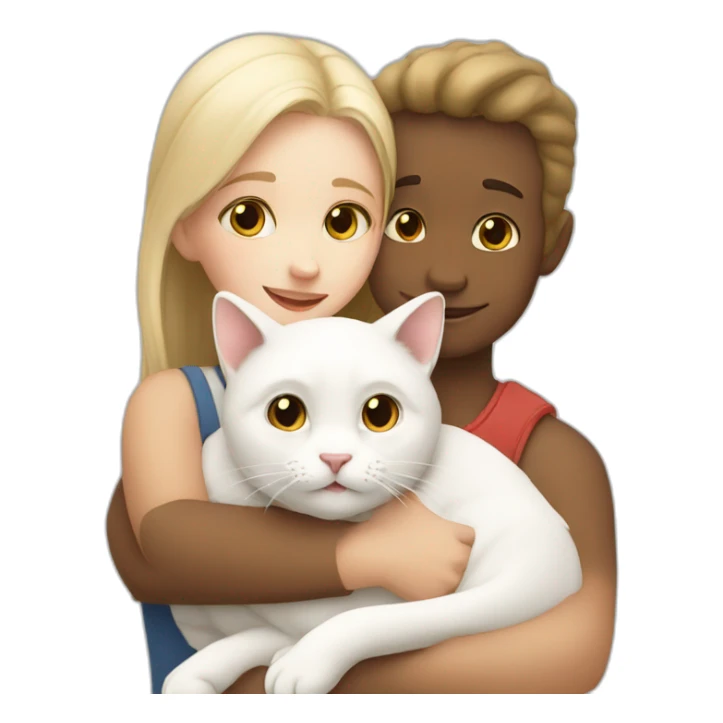 Girl and boy hugs two white cats sticker