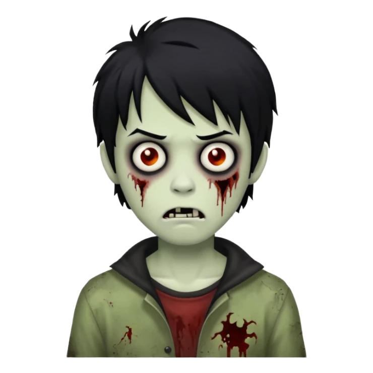 Boy, zombie, black hair, medium long, emo, shaggy, dark, spooky, creepy expression emoji | AI Emoji Generator sticker