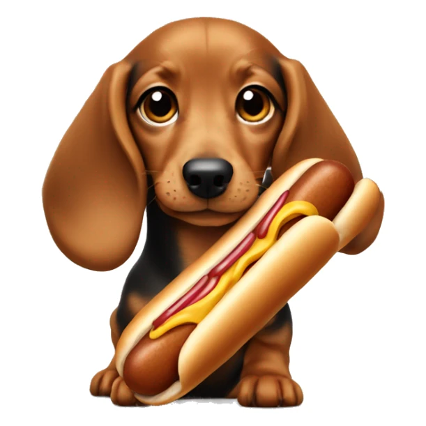 Dachsund puppy with a hot dog sticker