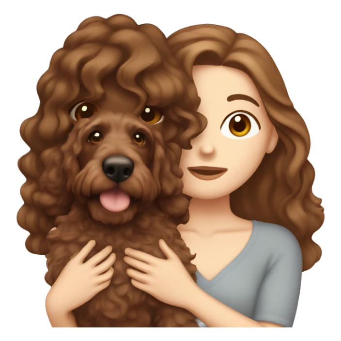 brown hair white girl holding a cockapoo in front of her face  sticker
