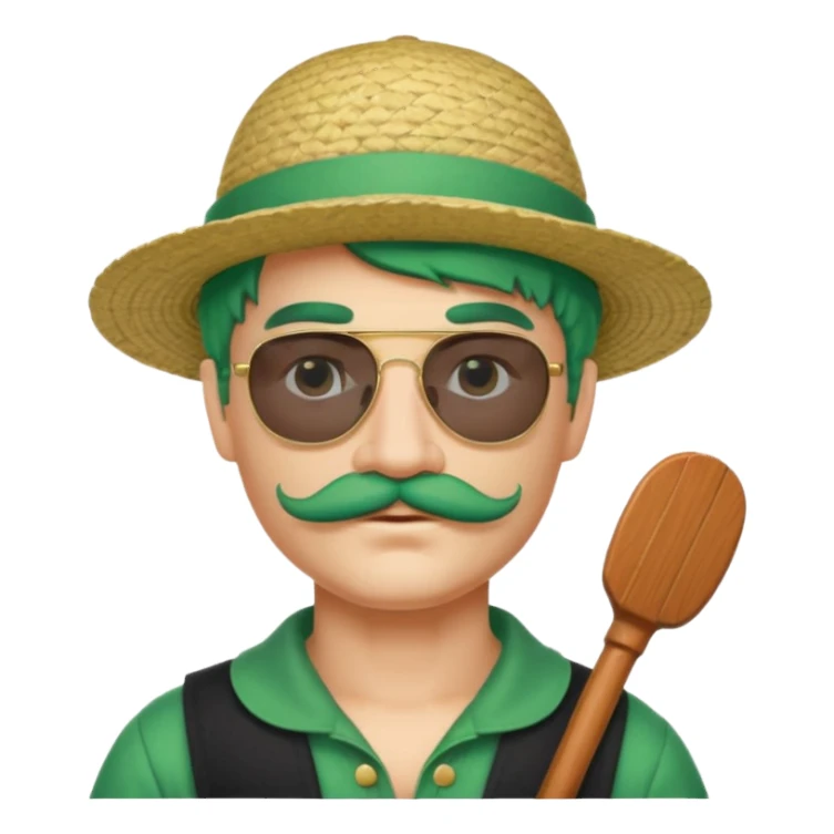 venice gondolier with green hair, iconic hat, glassess and mustache sticker