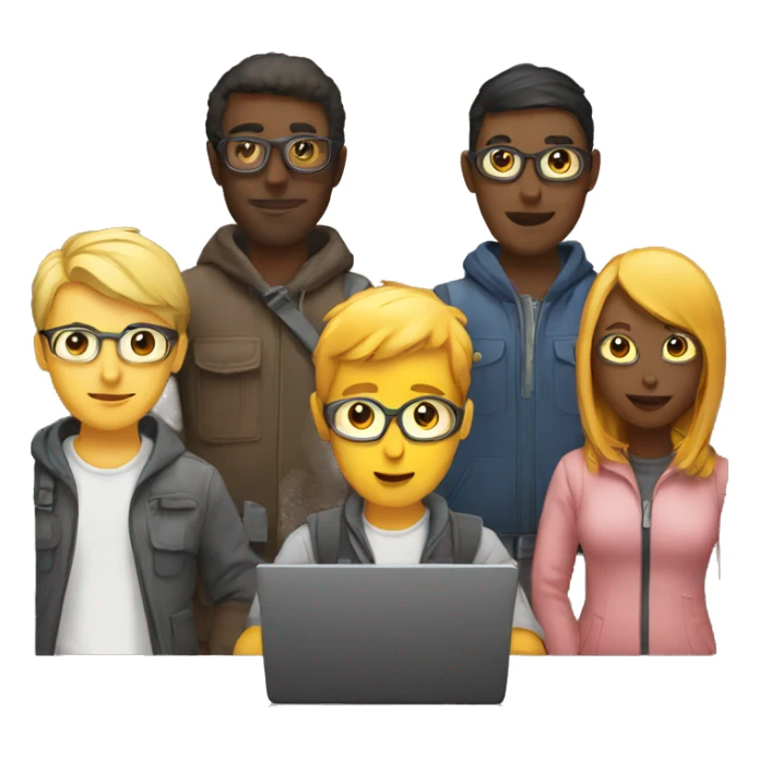 group of developers with a laptop sticker