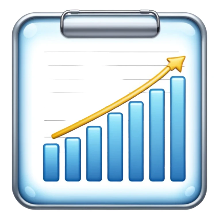 ios style emoji for report sheet consisting graph/ charts with sparkle around the report , no numbers or text sticker