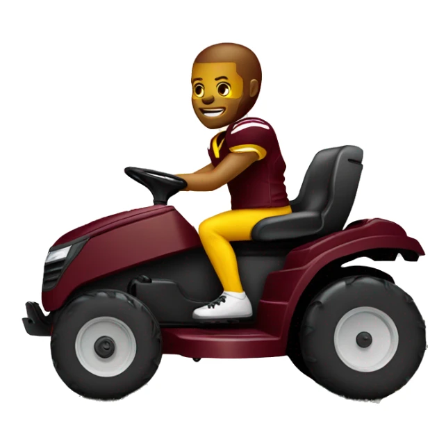 Football player on a lawn mower wearing maroon and gold sticker
