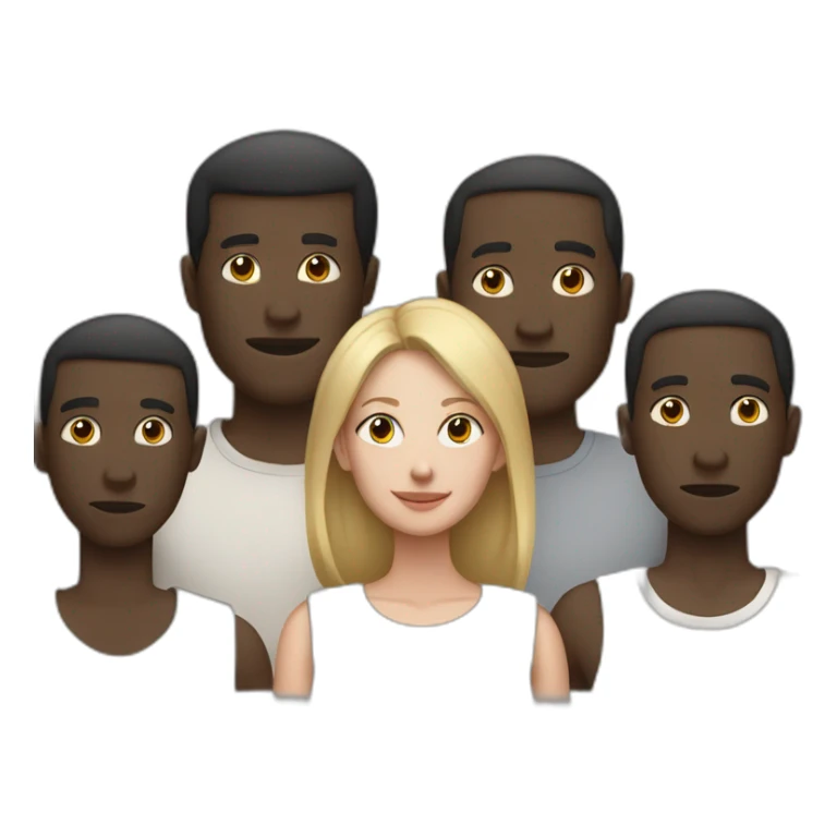 six dark-skinned men stand behind a pale woman sticker