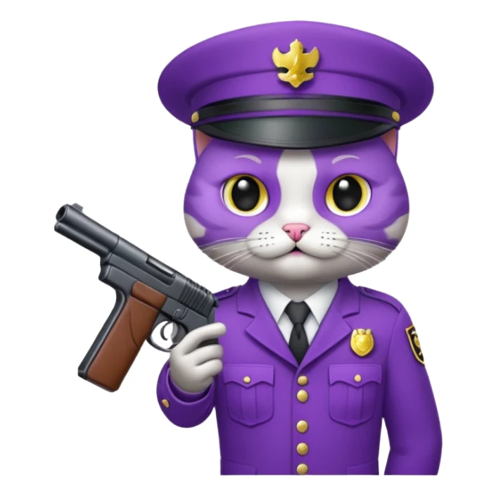 Un chat violet avec un pistolet sticker