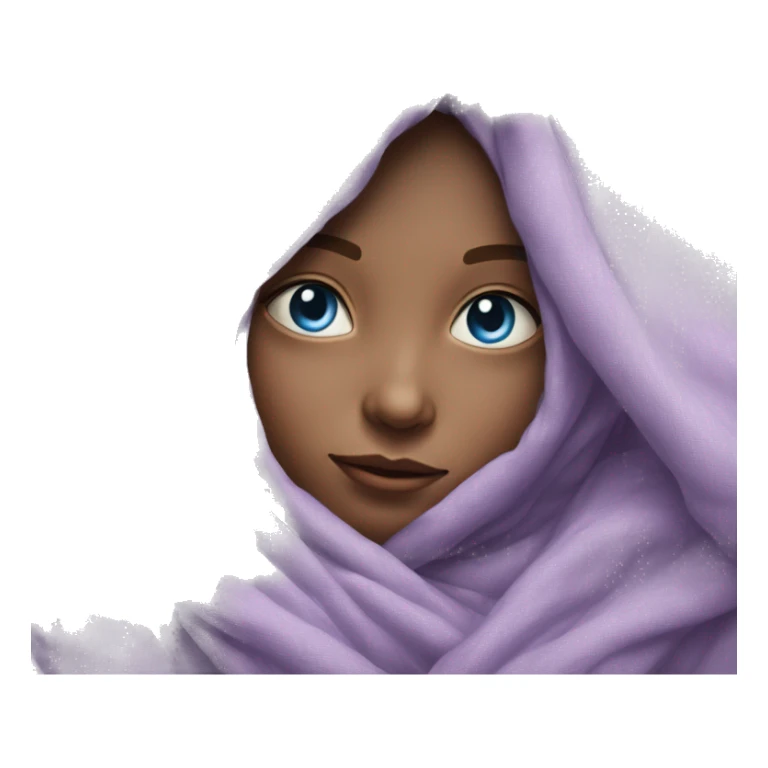 Realistic lilac blanket wrapped around young girl with blue eyes sticker