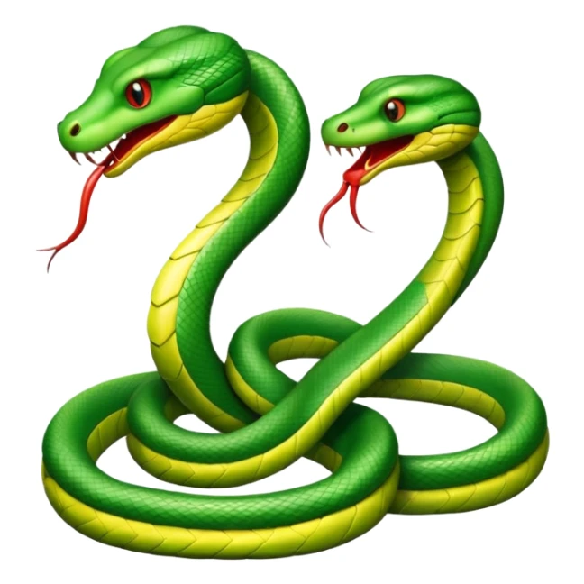 Two green snakes tangled at their tails, facing each other and hissing sticker
