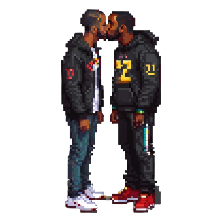 P Diddy kissing Drake, pixel art sticker