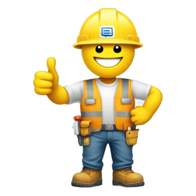 smiley in a construction helmet with thumbs up, wearing a work wear overall sticker