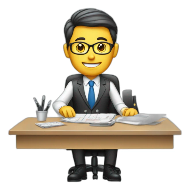 Accountant with official suite set in office with big table sticker