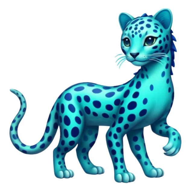 Bioluminescent Neon-Cyan Ripple-Patterned Soft-Scaled Aquatic Fantastical Liepard-Amaura-Manokit-fusion creature (full body) sticker
