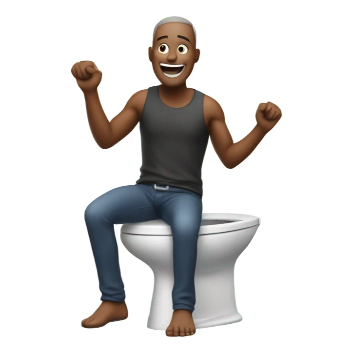 man standing on a toilet, celebrating with fireworks sticker